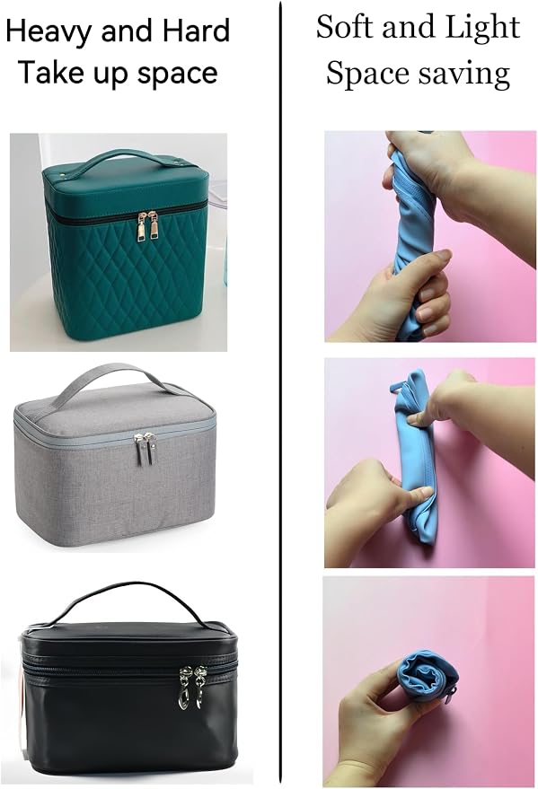 Foldable Silicone Makeup Bag Large Capacity and Lightweight Toiletry Bag for Travel Waterproof Cosmetic Bag with Zipper for Women Girls (blue)