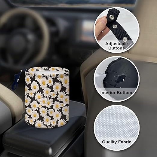 White Daisy Florals Car Trash Storage Box Multifunctional Garbage Bags for Car, Office, Home, Travel Camping Accessories, Keep Tidy