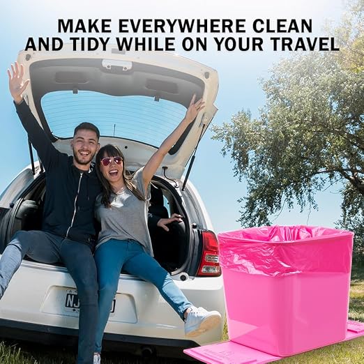 Car Trash Can – Leakproof 1.4 Gallon Compact Garbage Bin with Stability Flap & Anti-Slip Base | Portable Trash Holder for Cars, Trucks, SUVs, Minivans – Includes Trash Bags (Pink, Large)