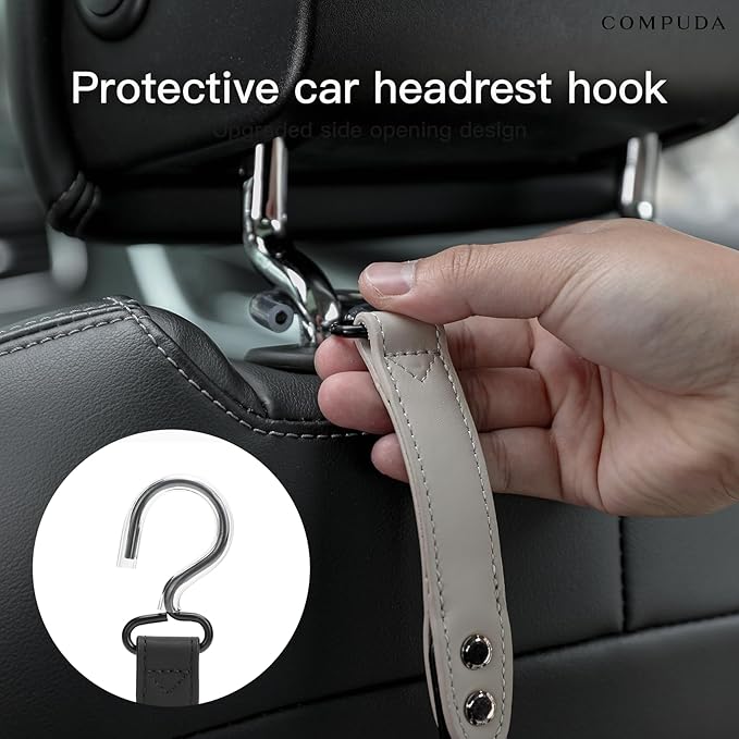 Car Headrest Hook 2 Pack Car Hook Holder Leather Headrest Hooks for Purses and Bags,SUS304 Car Hook (Grey)