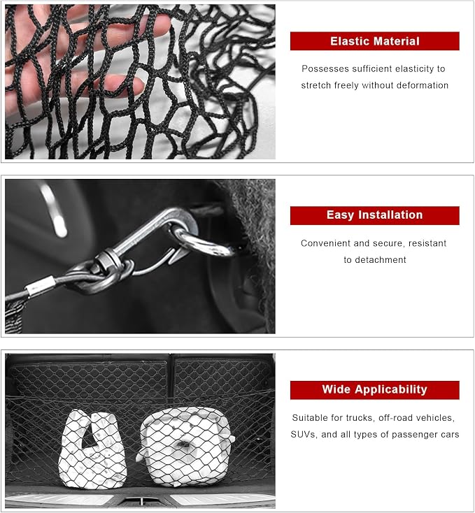 Stretchable Cargo Net, 36.2×15.7 Inch Highly Elastic Auto Trunk Bed Cargo Mesh Organizer with Hooks, Double-Layer Trunk Storage Net Interior Accessories for Car Truck SUV