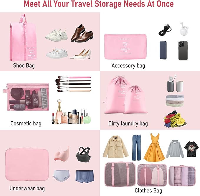 Packing Cubes for Travel - 10 Set Luggage Organizer Bags for Family, Mesh Breathable Travel Packing Cubes for Suitcases Durable Essentials Bags Set