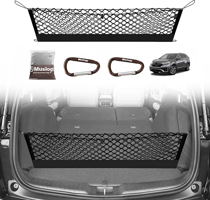 Muslogy Trunk Cargo Net Compatible with 2017-2022 Honda CR-V Accessories, SUV Sedan Cargo Organizer Storage Net with Heavy Duty Carabiners