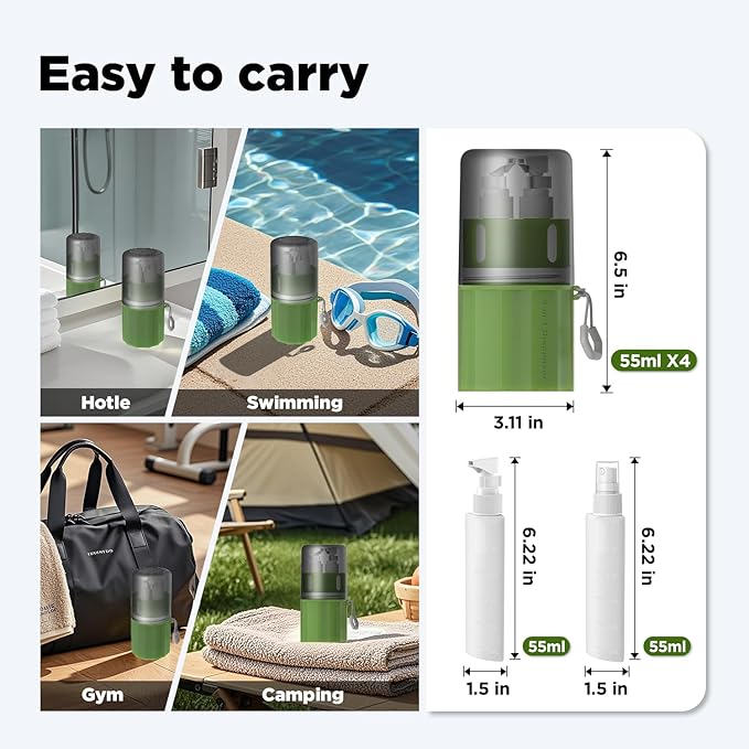 Travel Bottles for Toiletries, TSA Approved Travel Shampoo and conditioner Bottles with Suction Cups, Green