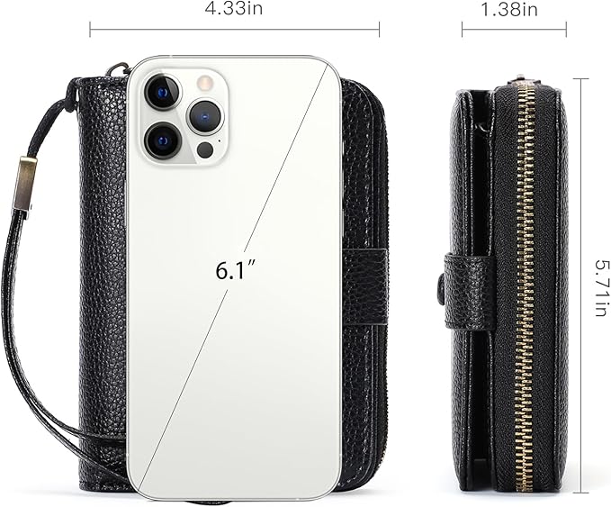 GAEKEAO Leather Credit Card Holder Wallet for Women RFID Blocking Large Capacity Bifold Zipper Card Case Organizer with Wristlet 32 Slots