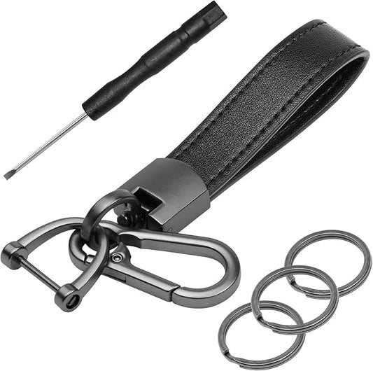 Leather Keychain, Keychain for Car Keys with Anti-Loss D-Ring, Car Key Fob Key Chain for Men and Women