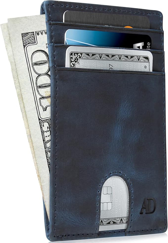 Access Denied REAL LEATHER Slim Minimalist Mens Wallet - Thin Front Pocket RFID Credit Card Holder Wallets For Men Holiday Gifts For Him