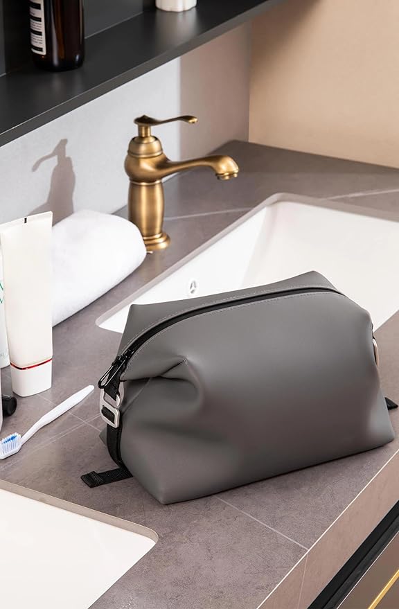 6"x 9.84" 4.5L Large Silicone Toiletry Bag,Waterproof Leakproof Foldable Travel Organizer,Dopp Kit Alternative for Men & Women,Grey