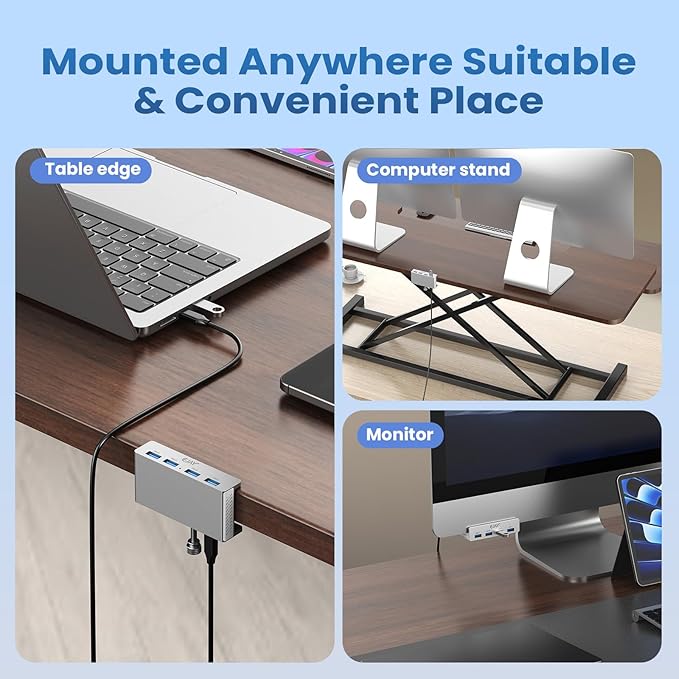 USB HUB3.0,Clamp USB HUB,Aluminum 4-Port USB Adapter with Extra Power Supply Port and 2pcs Long Cable(59inches Data & 39inches Power Cables) for iMac,Laptop,MacBook Pro,Dell,Xbox,HDD/U Disk etc