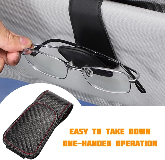 Sunglasses Holder for Car Visor, Microfiber Leather Magnetic Sun Visor Eyeglasses Hanger & Ticket Card Clip, Multi-Function Automotive Interior Glasses Mount, Universal Fit (Carbon Fiber)