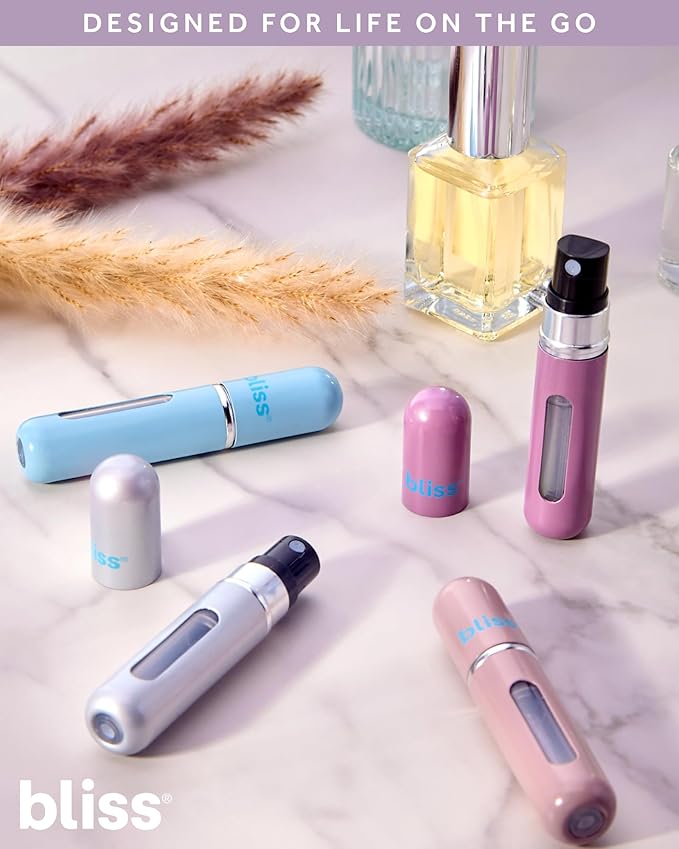 Bliss Atomizer Spray Bottle Set - 4 Pack TSA-Approved Leak Proof Refillable Small Travel Spray Bottle and Perfume Atomizer, Size One Size, Multicolor