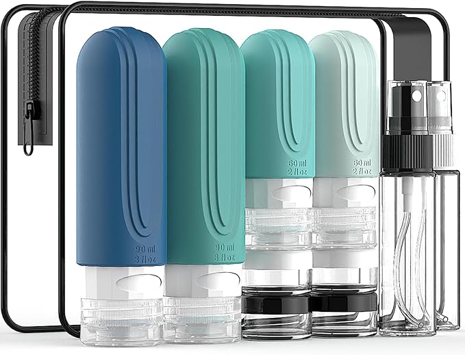Travel Bottles for Toiletries 10 Pack, TSA Approved Travel Size Toiletries Essentials Containers Set, Leak Proof Silicone Bottles Kit, Refillable Liquid & Creams Accessories (GREEN)