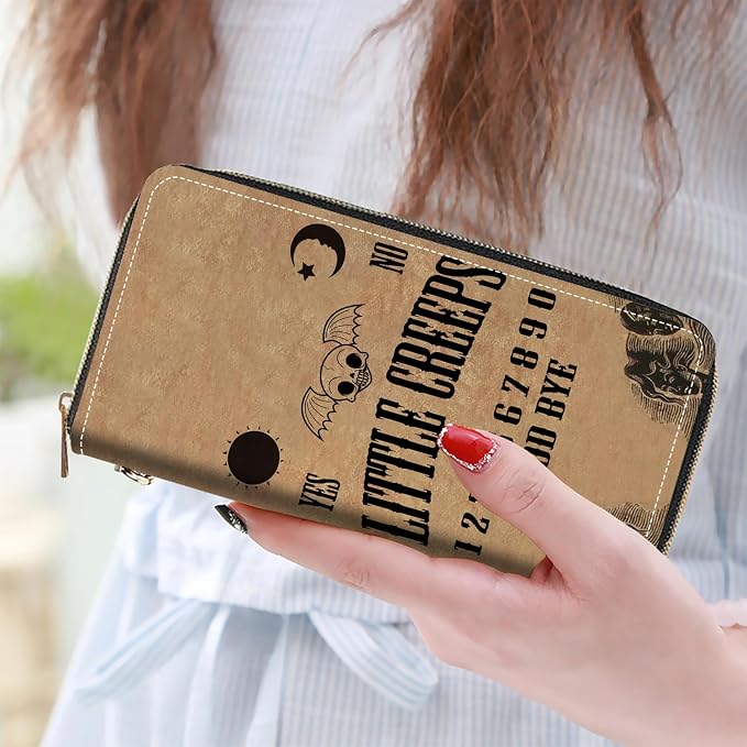 Women's Large Capacity Wallet PU Leather Zip Around Clutch Purse Multifunctional Wallet with Removable Wristlet Strap for Smart Phone/Coin/Card/Cash, Ouija Board