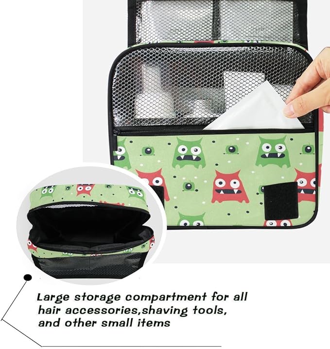 Hanging Travel Toiletry Bag Red Green Monster Kit Makeup Case Cosmetics Organizer for Men Women