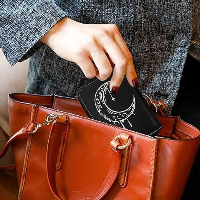 Moon RFID Credit Card Holder Wallets Accordion for Women Leather Zipper Card Case Accordion Wallet for Ladies Girls