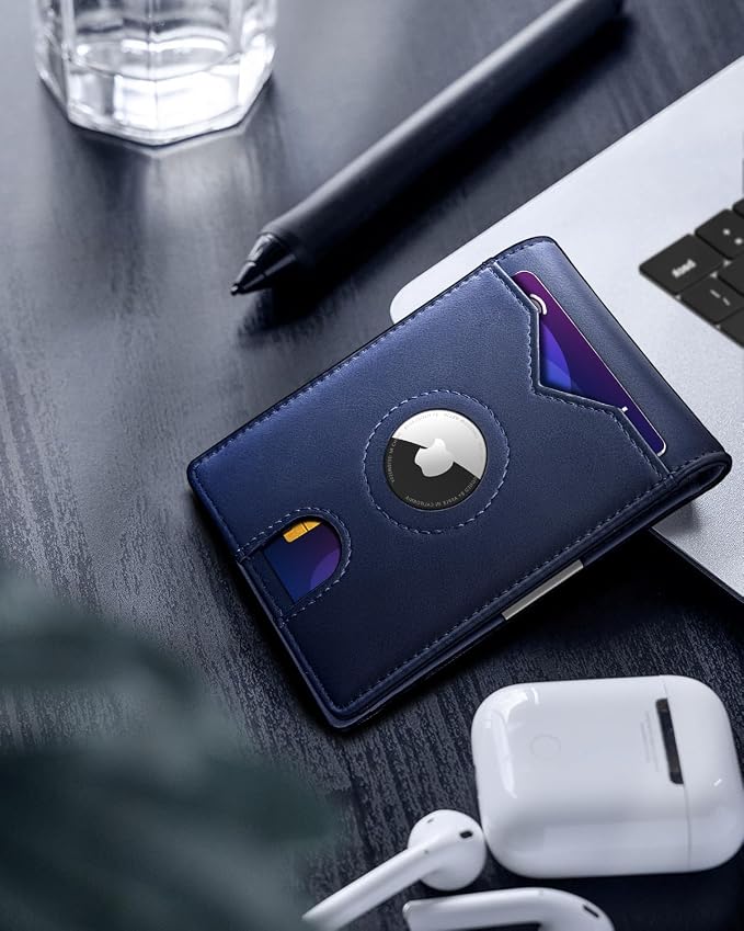 miyozi Airtag Wallet for Men,with Money Clip 11 Cards Slim Front Pocket Leather RFID Blocking Wallet with Gift Box