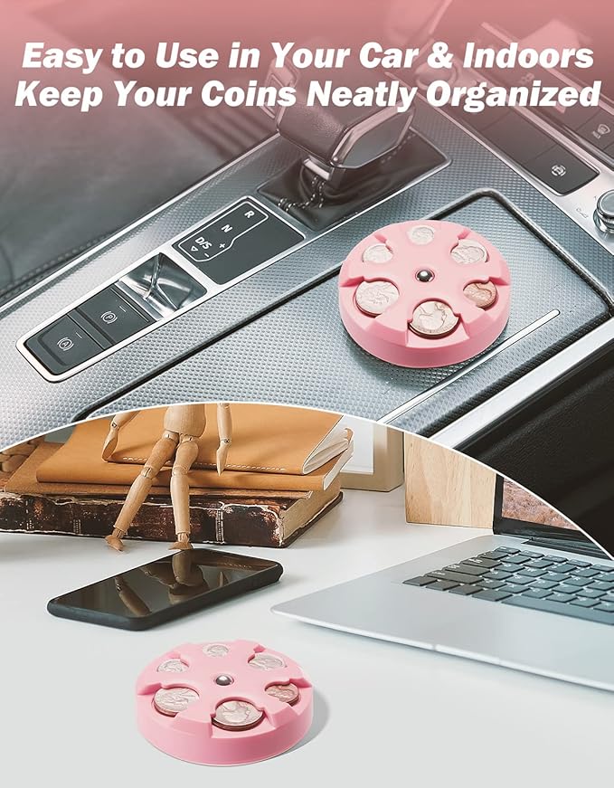JOYTUTUS Coin Holder, Portable Coin Change Organizer, Universal Coin Storage Coin Holder for Car, Wallets, Pockets (Pink) (Pack of 2)