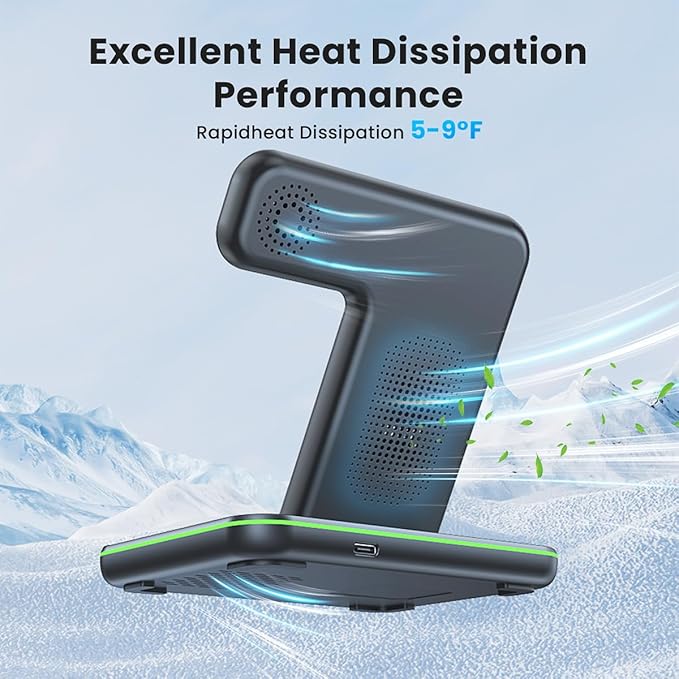 WAITIEE Foldable Wireless Charger for iPhone 17 16 15 14 13 12 11 X 8, 3 in 1 Charging Station for Apple Watch & for AirPods (Black)
