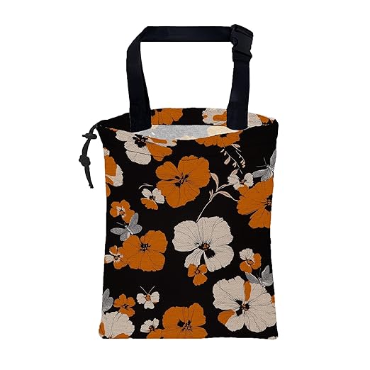 Car Garbage Bag Orange and White Floral and Butterfly Drawstring Car Trash Bag Hanging for Back Seat with Adjustable Buckle Canvas Vehicle Trash Can Easy-to-Install