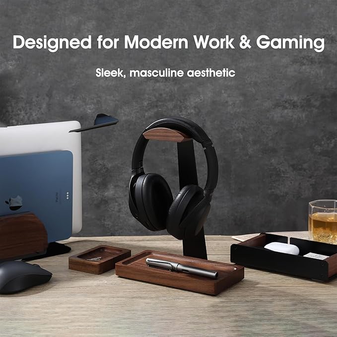 Walnut Wood Vertical Laptop Stand, Dual Slot Wooden Laptop Holder Vertical for Desk, Width Adjustable Dock Compatible with MacBook Pro and Universal Gaming Laptops