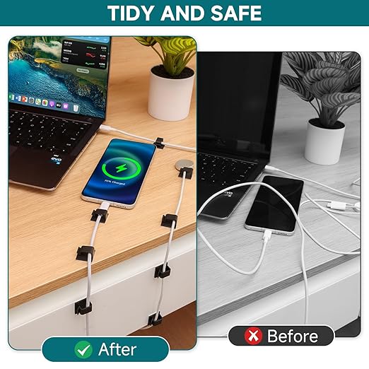 63pcs Black Cable Management,Adhesive Cable Clips,Cord Organizer ID 0.49"x 0.31",Cord Clips for Wires on Wall,Under Desk,Nightstand,PC,TV,Outdoor Lights Strip,Plant Clips for Climbing Plants