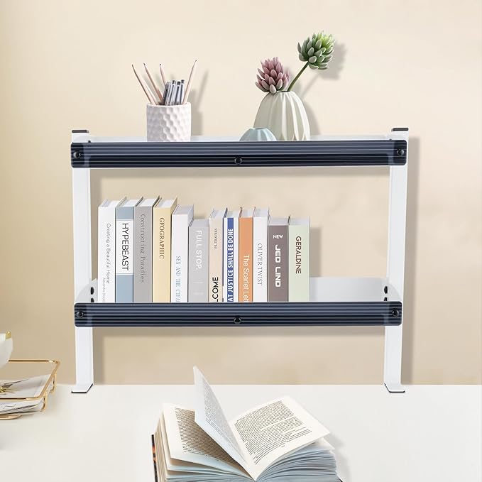 Office Desk Shelf Organizer,Desktop Bookshelf Supplies Storage Rack,Clamp-on Desk Shelf,Desk Extender Side Table,2-Tier Shelving with Shelf for Top of Desk and Dresser,for Bedrooms,Living Rooms