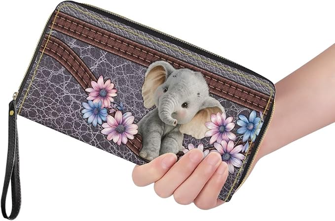 Bulopur Floral Elephant Wristlet Wallet for Women Large Capacity RFID Phone Holder Clutch Purse Long Wallet Credit Card Holder Coin Money Clip PU Leather Zip Around Clutch Wallets