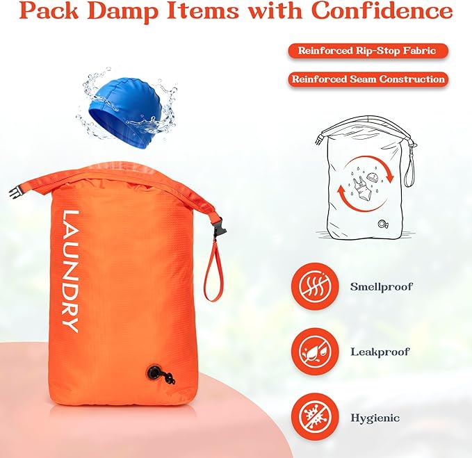 Travel Laundry Bag, Vacuum Compression Dirty Clothes Travel Bag, Waterproof Wet/Dry Space-Saving Laundry Storage Organizer, Smell Proof Storage Bag for Clothing, Swimming, Yoga, Gym, Camping