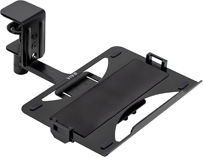 VIVO Clamp-on 12 x 9 inch Rotating Laptop Tray, Extra Sturdy Single Desk Swivel Clamp, Ergonomic Typing, Black, MOUNT-LAP1CB