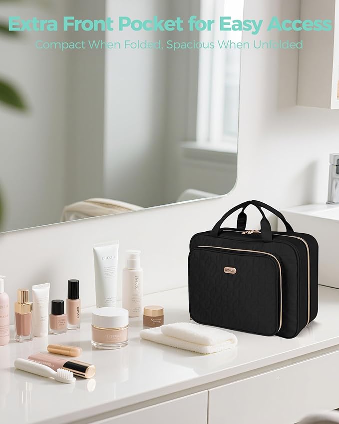 BALULHG Travel Hanging Toiletry Bag for Women, Water-Resistant Cosmetic Organizer with 4 Compartments & 360° Swivel Hook, TSA-Approved Makeup Bag for Shampoo, Full Sized Container, Toiletries (Pink)