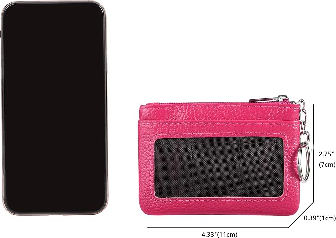Women Genuine Leather Keychain Zipper Change Wallet Small Mini Pocket Size Coin Purse