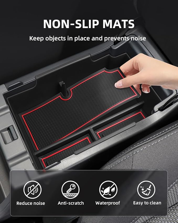 Center Console Organizer for Subaru Crosstrek 2024 2025 Armrest Insert Storage Tray with Non-Slip Rubber Mat Subaru Impreza Organiser Accessories, Red