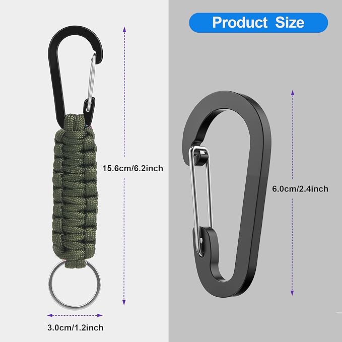 2 Pieces Paracord Keychain with Carabiner,Lanyard Clip for Keys Water Bottle Holder Backpack