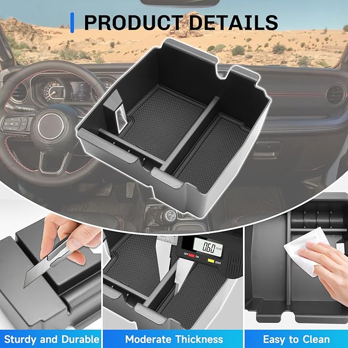 SXCY for 2025 2026 Jeep Wrangler JL/Gladiator JT Center Console Organizer for 2025 2026 Jeep Wrangler Accessories 2018-2026 Wrangler JL/2020-2026 Gladiator JT Armrest Console Organizer Tray