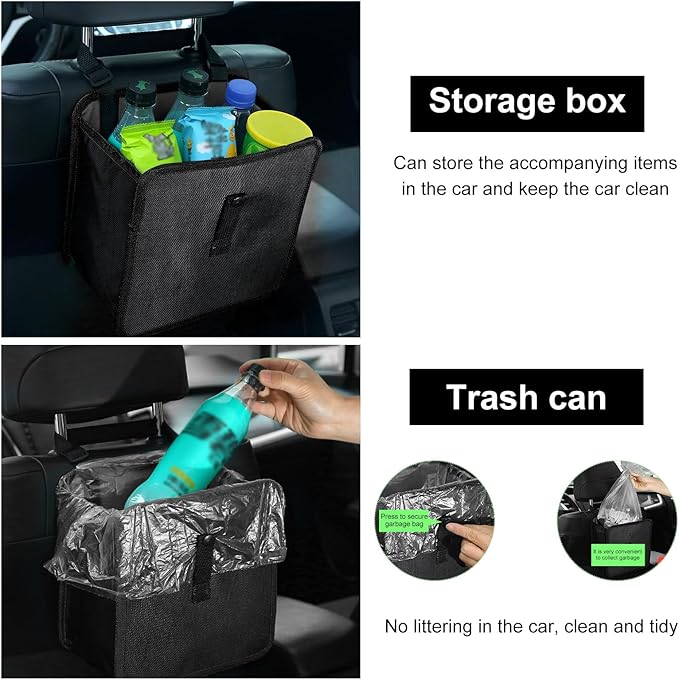 KVAEY Car Trash Can, Oxford Cloth Foldable Garbage Bin Waterproof Auto Trash Bag Organizer, Multipurpose Leak-Proof Large Capacity Hanging Garbage Can Storage Bag for Car Seat (Normal)