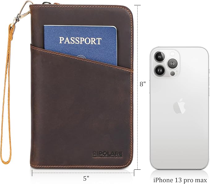 Polare Full Grain Leather Travel Passport Holder RFID Blocking Cover Case Travel Document Organizer Wallet Holders 2 Passports With YKK Zipper