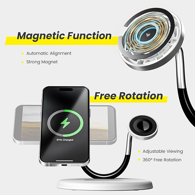 Magnetic 3-in-1 Wireless Charging Station - Qi 15W Fast Charger for Apple Mag Safe iPhone 16-11 Pro Max Watch Ultra & AirPods Pro, Premium Luxury Smile Face Office Desk Organizer Gift-Ready (White)