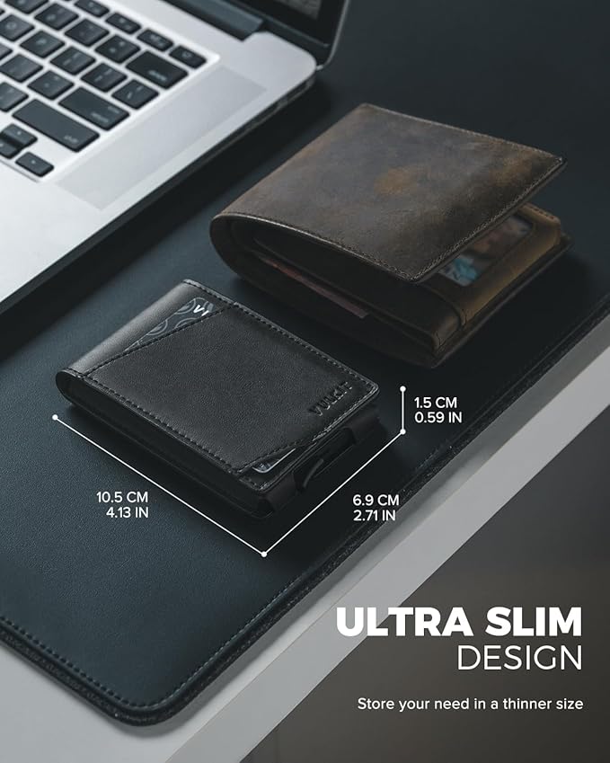 VULKIT Pop Up Wallet for Men, Credit Card Holder Minimalist Slim Bifold Wallets RFID Blocking with Gift Box Black