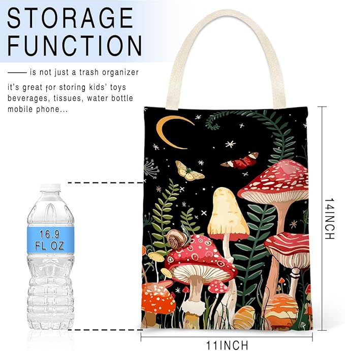 Car Trash Bag Hanging No Snap Small Garbage Bag for Car Back Seat Cute Printed One-handed Strap Trash Bags Car Accessories-Mushroom Car Trash Bags