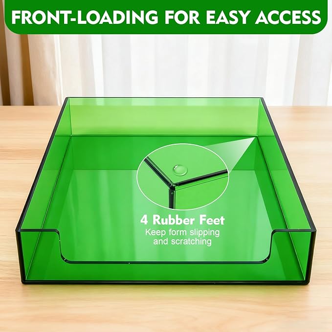 Paper Tray Acrylic File Organizer for Desk Letter Tray Desk Organizer Document Holder Sorter Storage for A4 Office Supplies Magazines, 13.8x10.6x2.4 Inches, Emerald Green