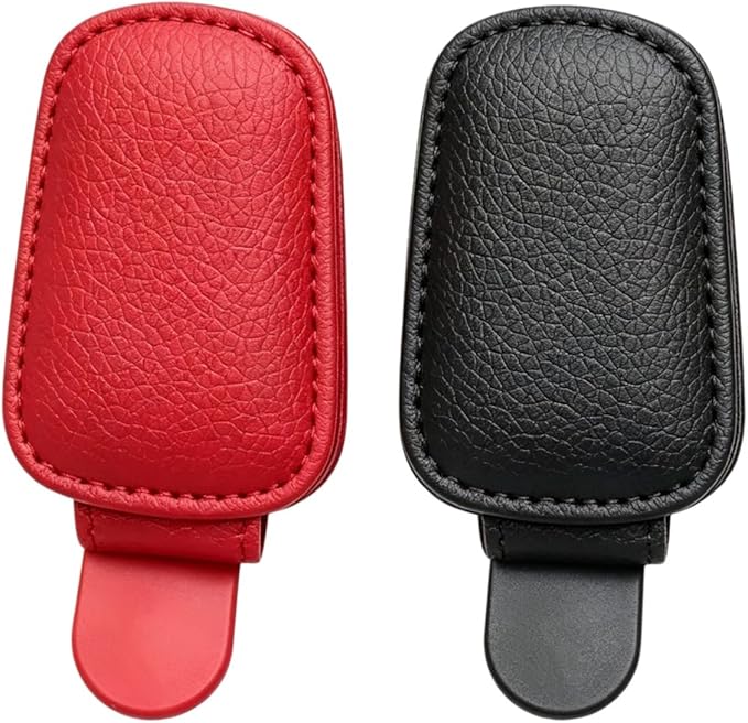 Car Sun Visor Sunglasses Holder – Leather Eyeglasses Clip with Ticket & Card Clip for Car Organizer