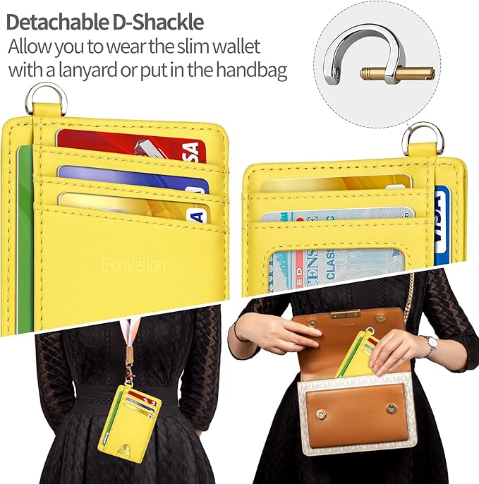 EcoVision Slim Minimalist Front Pocket Wallet, RFID Blocking Credit Card Holder Wallet with Detachable D-Shackle for Men Women