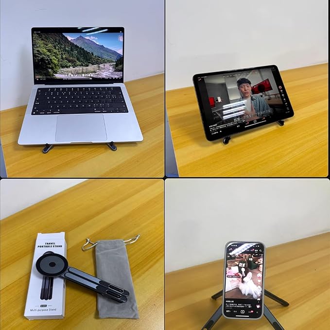 Laptop Stand for Desk, Foldable Aluminum Alloy Magnetic Computer Riser, Ergonomic 8-Level Adjustable Height Travel Laptop Holder,Multi-Functional Stand for 10–16"Laptop,4–13" Tablet and Phone