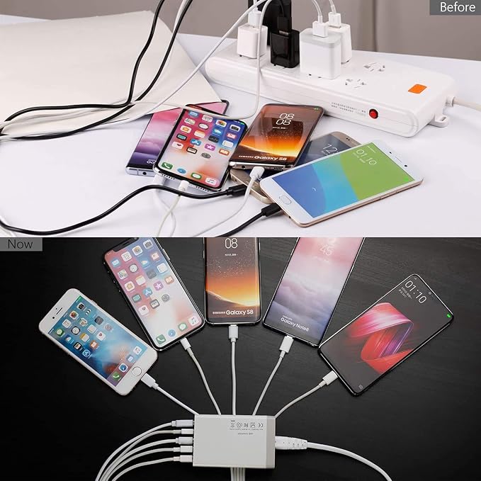 Pezin & Hulin 5 Port USB Wall Charger, 45W, Compatible with Tablet, Phone, Cell Devices