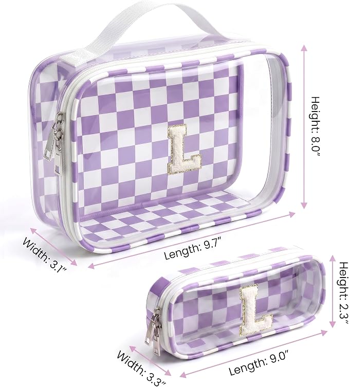 LETGO Skincare for Girls 10-12 Personalized Initial Makeup Bag丨Cosmetic Bag丨Travel Toiletry Bag丨Birthday Gifts for Women Her Bridesmaid Friend Wife Girlfriend Daughter Teacher Gifts(L,Purple&Beige)