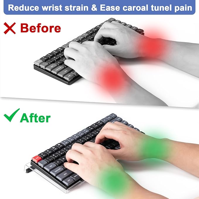 BOOMIBOO Clear Acrylic Tilted Computer Keyboard Holder for Ergonomic Typing, Keyboard Stand with Silicone Anti-Slip Strip,11.8 x 5.1 Inch Keyboard Tray for 78 Keys Keyboard