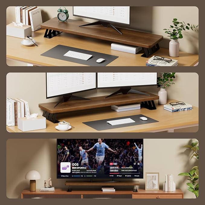 Dual Monitor Stand, 39 Inch Large Wood Monitor Stands for 2 Monitors
