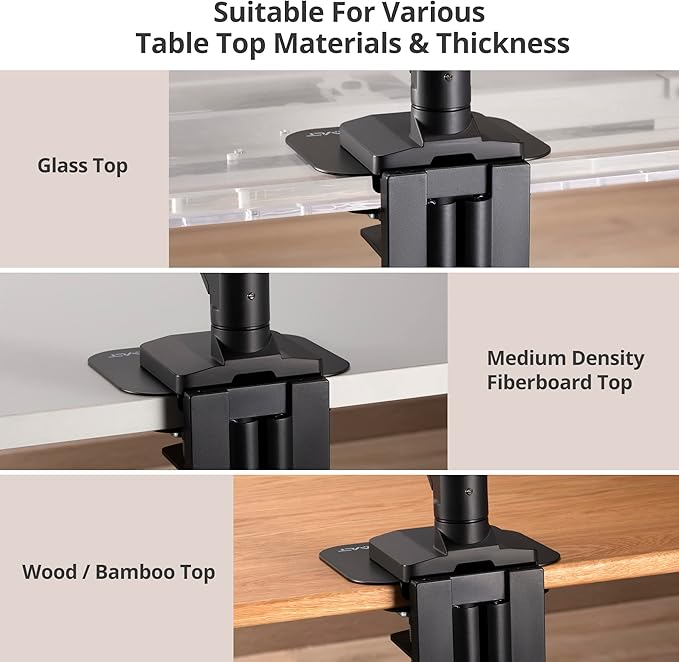 AVLT Adjustable Reinforcement Plate Bracket Mount for Fragile Tabletop - Supports Monitor Stand with C Clamp Or Grommet Installation - Black
