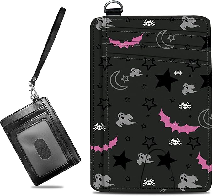 Small Travel Wallets, Gothic Skull Moon Stars Bat Slim Minimalist Front Pocket Wallet with Wristlet, RFID Blocking PU Leather Credit Card Holder with ID Window Change Purse for Men Women
