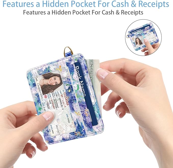 Slim Minimalist Front Pocket RFID Blocking Credit Card Holder Small Wallet Cute Card Cases for Women,Blue Flowers